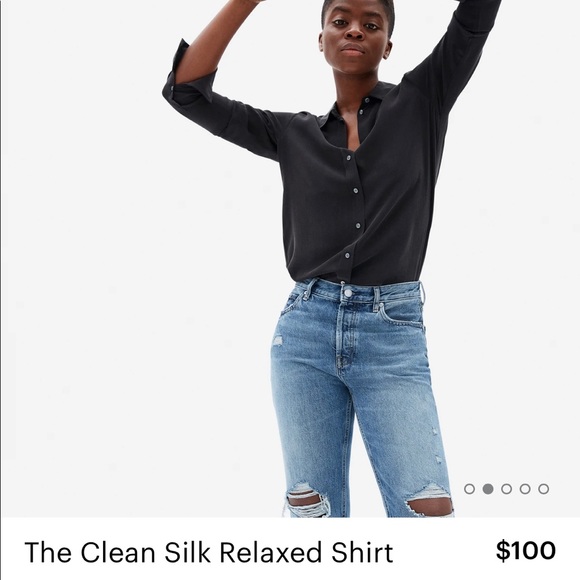 Everlane Tops - Everlane The Clean Silk Relaxed Shirt Black Sz 0